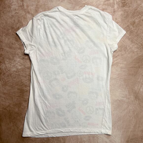 Betty Boop Y2K Collage Print T-Shirt Lips Peace Sign Multicolor Women's XL Retro - Picture 4 of 6